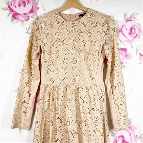 NEW H&M Peach Lace Long Sleeve Midi Dress S - Picture 2 of 14